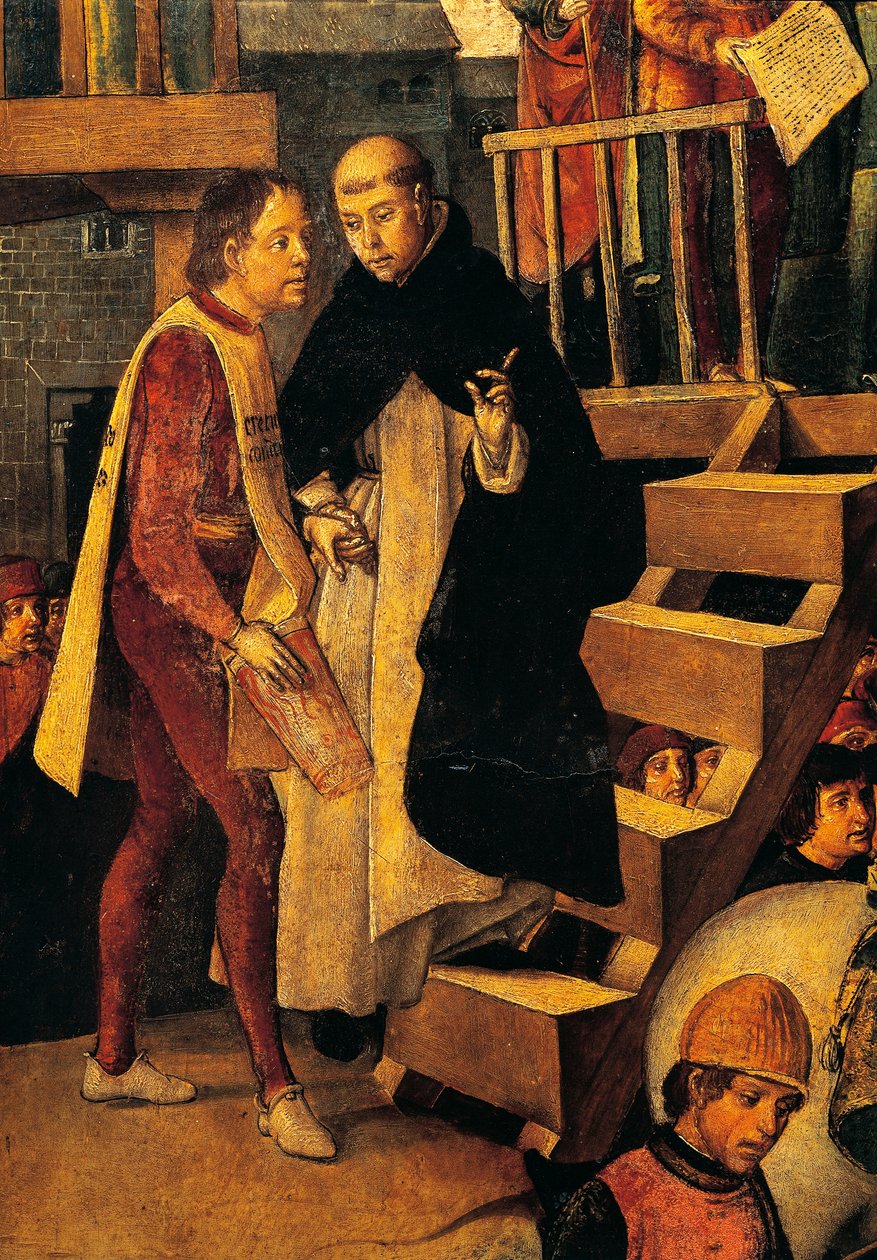 Condenado vai ao tribunal da Inquisição, detalhe da Autodafe presidida por San Domenico Guzman por Pedro Berruguete (cerca de 1450-cerca de 1504) de Pedro Berruguete