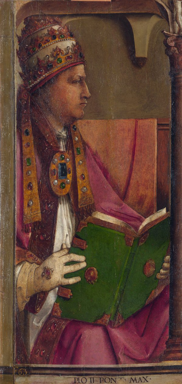 TORTA II - Papa Pio II par Berruguete, Pedro (1450-1503). Óleo sobre madeira, tamanho: 116x52, c. 1473-1475, Galeria Nacional das Marcas, Urbino de Pedro Berruguete