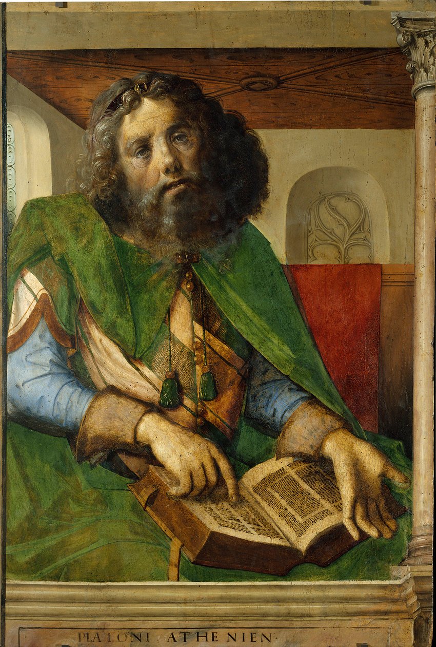Retrato de Platão (428-348 a.C.), filósofo da Grécia antiga. (h s/ madeira 1,01 x 0,69) pintura de Berruguete Pedro (1450-1504). de Pedro Berruguete