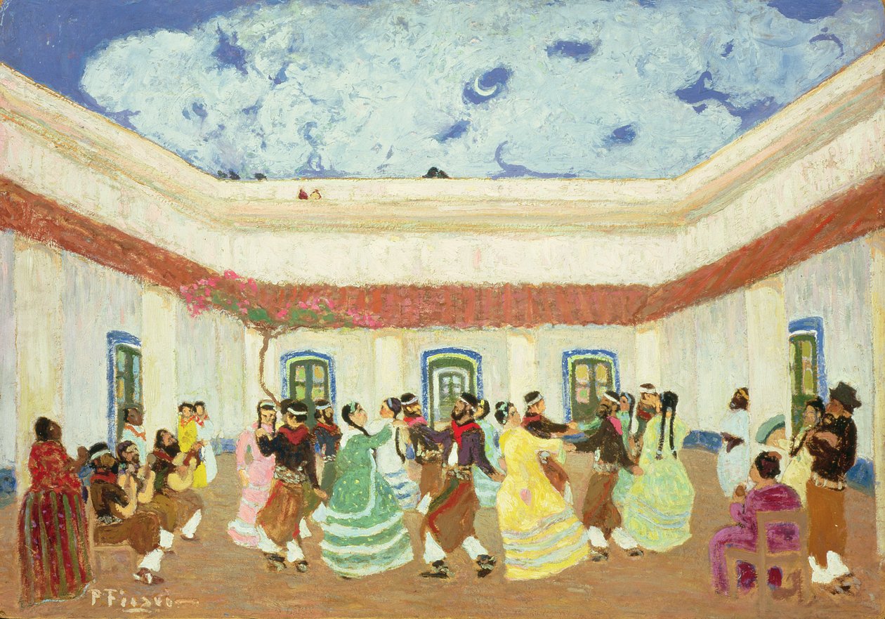 The Patio (óleo a bordo) de Pedro Figari