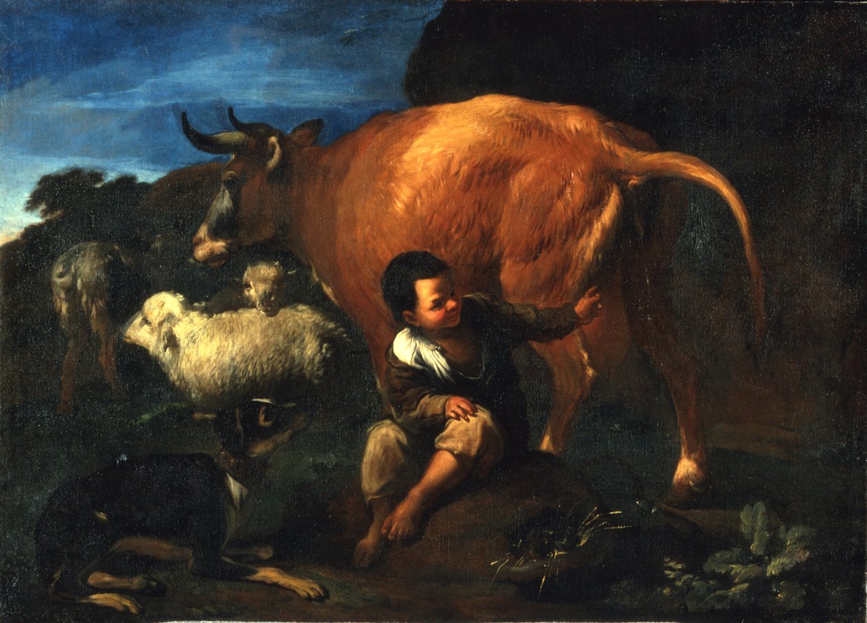 Rapaz pastor e vaca, finais do século XVII (óleo sobre tela) de Pedro Nunez de Villavicenzio