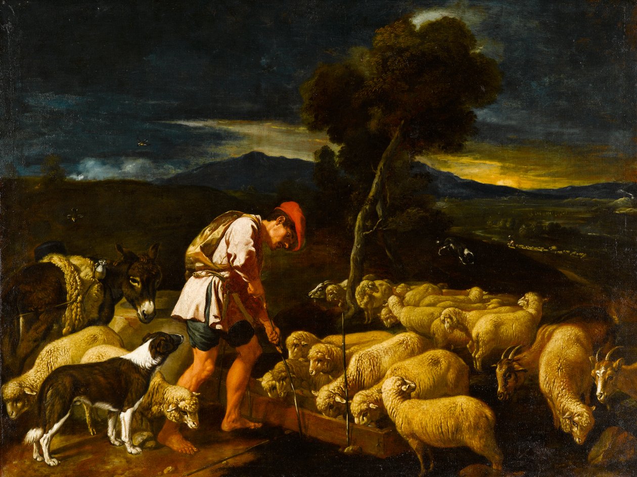 Jacob Watering Labans Ovelhas antes de ramos descascados, c.1612-1622 de Pedro Orrente