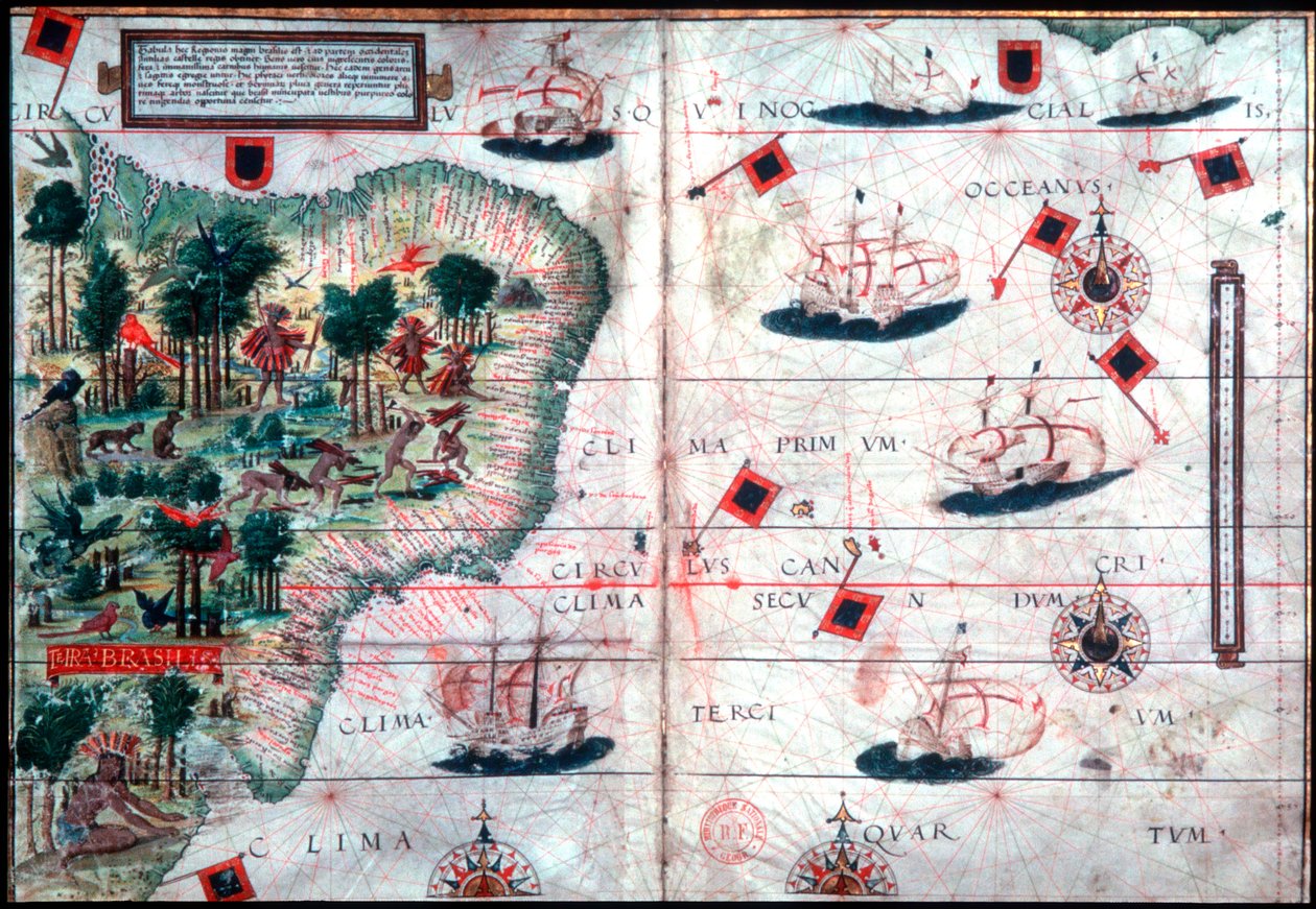 Mapa do Brasil pelos navegadores portugueses Pedro Reinel e Lopo Homen, c1525. de Pedro Reinel