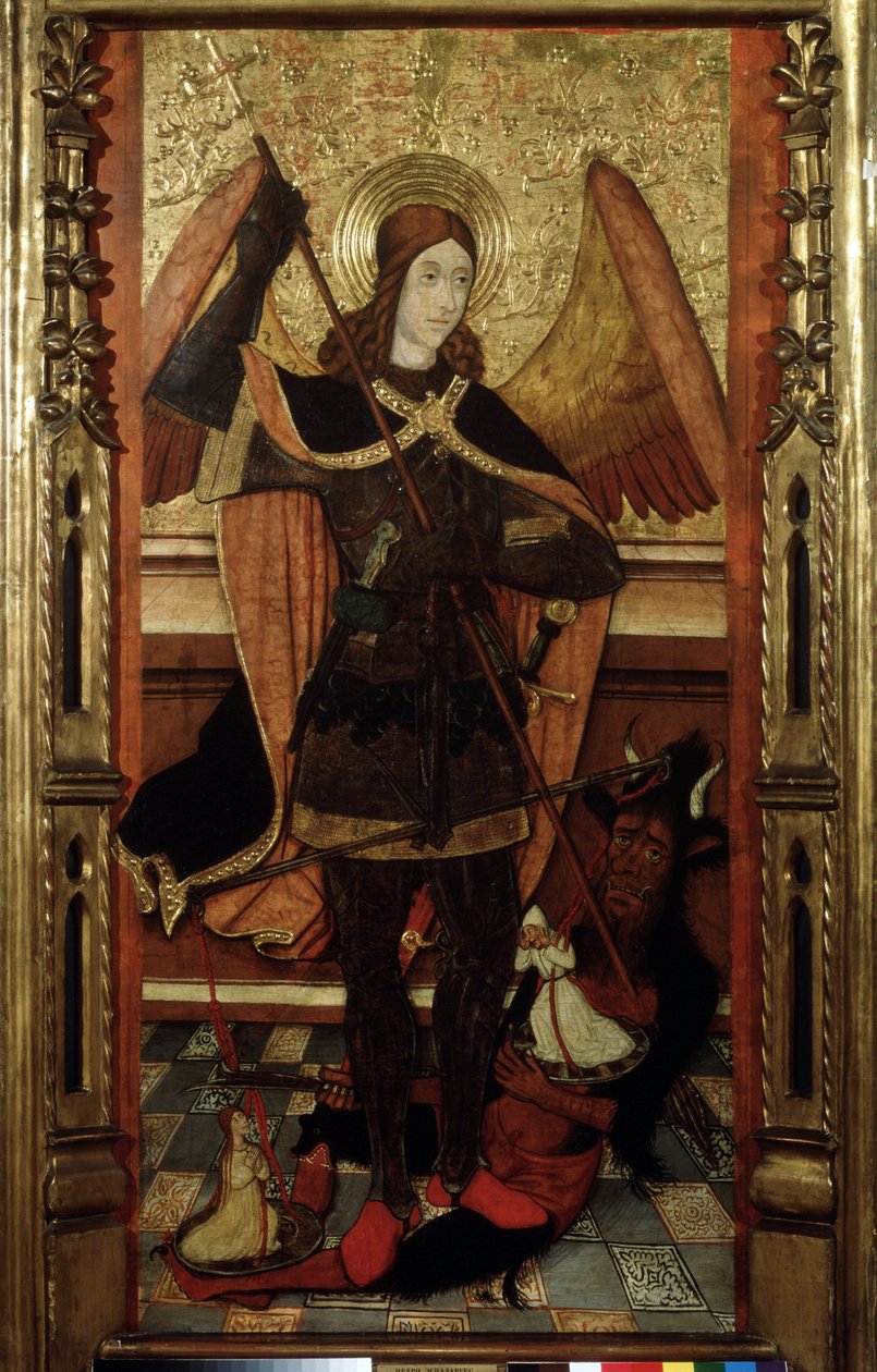 "O Arcanjo Miguel pesando as Almas da Pintura Morta por Pedro Espalargues, o Jovem (século XVI) Museu Pushkin, Moscovo de Pedro the Younger Espalargues