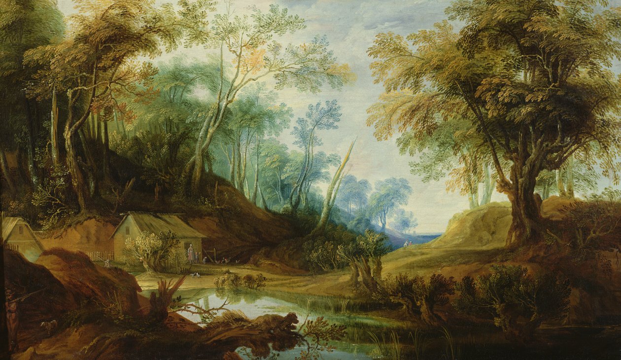Paisagem arborizada com uma lagoa de Peeter Snayers