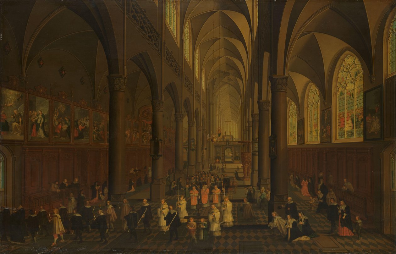 O interior da Igreja Dominicana, Antuérpia, olhando para o leste, com a procissão do Santíssimo Sacramento de Peeter Neeffs (I)