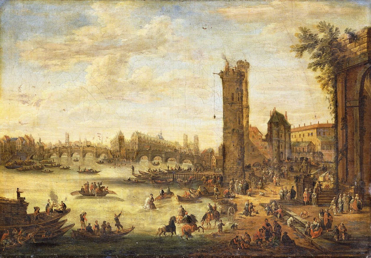 Uma vista de Paris olhando para a Ile de la Cité e para a Pont Neuf, 1671-77 de Peeter or Pieter Bout
