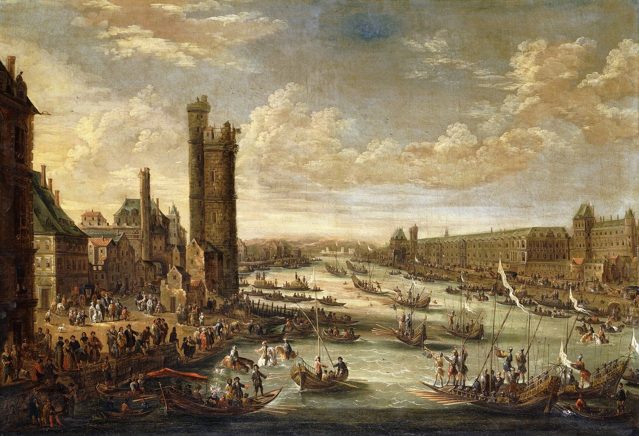 Uma vista de Paris olhando para o Louvre e o Tour de Nesle, 1671-77 de Peeter or Pieter Bout