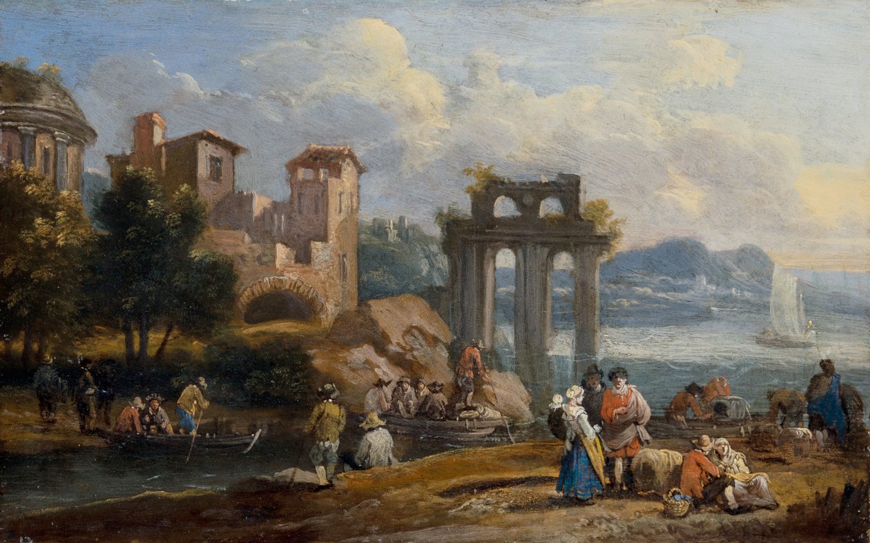 Figuras numa paisagem descansando perto de uma ruína de Peeter or Pieter Bout