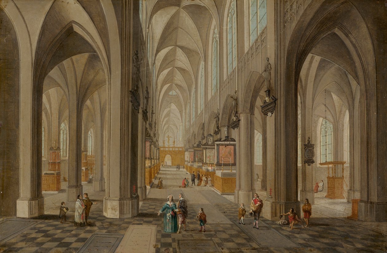 Catedral de Antuérpia, c.1650-1655 (óleo sobre cobre) de Peeter the elder & Vrancx Sebastian (1573-1647) Neeffs