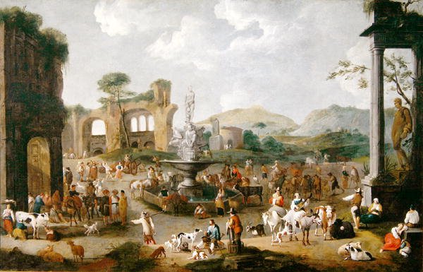 Um mercado na Itália (óleo sobre tela) de Peeter van Bredael