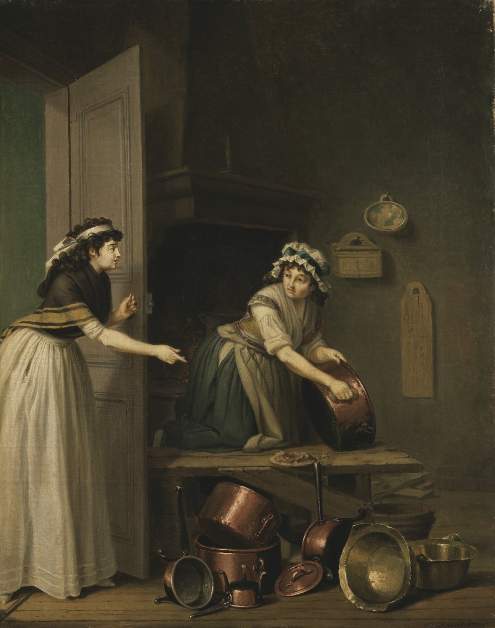 Um, mulher, polir, cobre, panelas de Pehr Hilleström