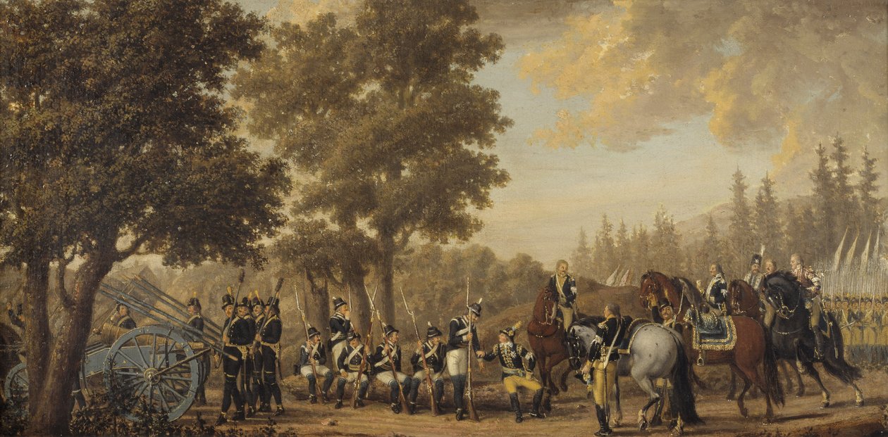 Rei Gustavo III da Suécia e um soldado, Episódio da Guerra Russa de 1789 de Pehr Hilleström