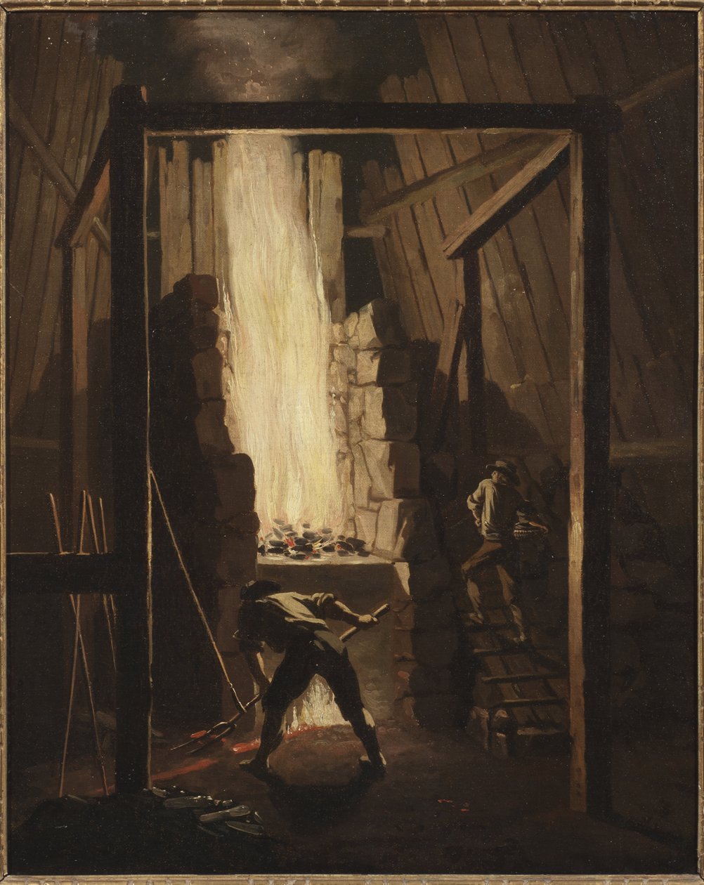 Interieur de la fonderei de cuivre a Falun (Suede) - Interior da Fundição de Cobre em Falun, por Hillestroem, Pehr (1732-1816). Óleo sobre tela de Pehr Hilleström