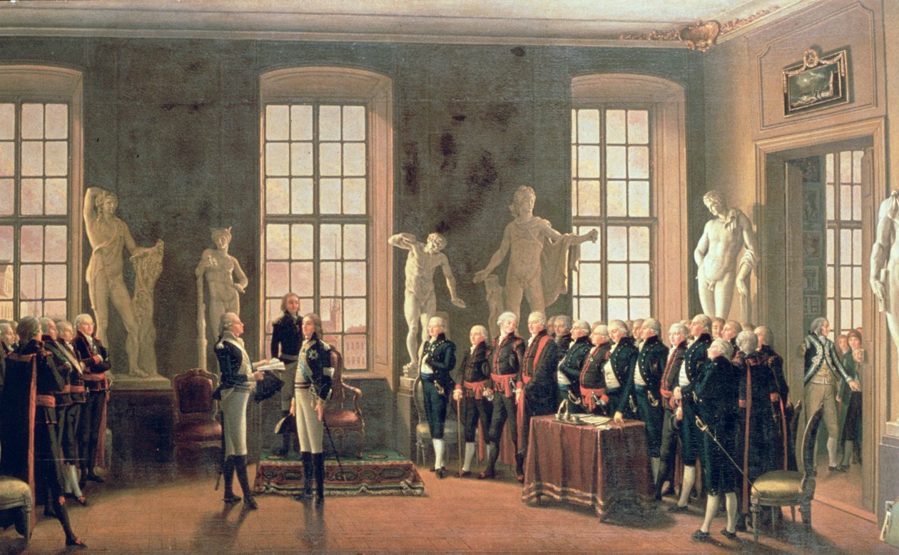 Visita de Gustavo IV Adolf à Academia de Belas Artes em 1797 de Pehr Hilleström