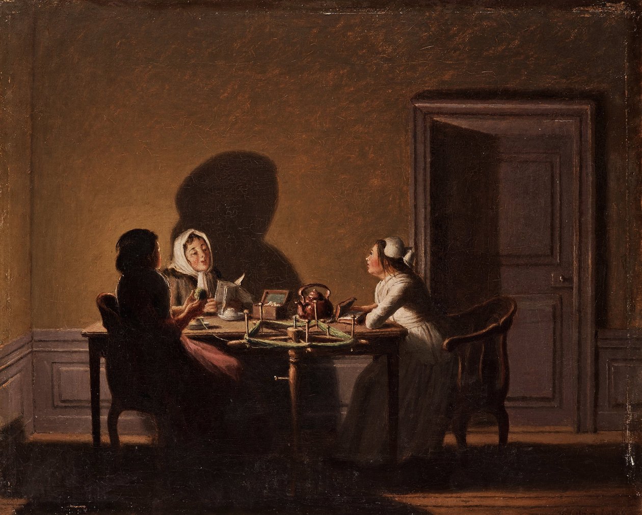 Leitura por Candlelight, par Hillestroem, Pehr (1732-1816). Óleo sobre tela, tamanho : 41,5x51,5, , Coleção privada de Pehr Hilleström