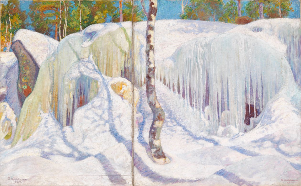 Rocha coberta de gelo e neve de Pekka Halonen