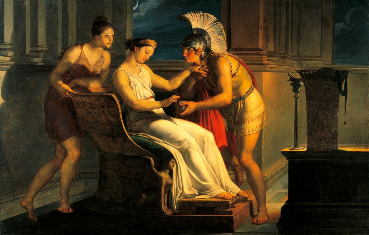 Ariadne dando algum fio a Theseus para deixar o labirinto (óleo sobre tela) de Pelagio Palagi