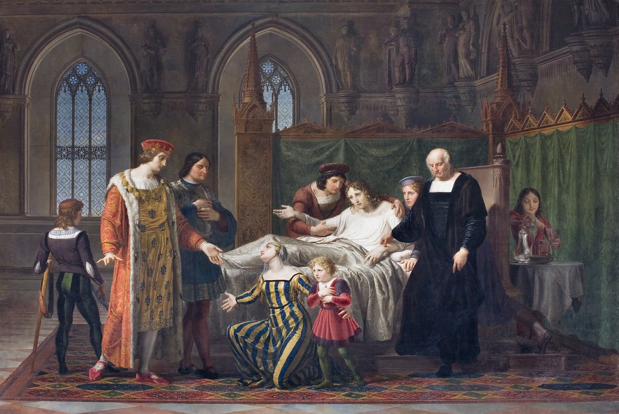 Carlos VIII visitando Gian Galeazzo Sforza no Castelo de Pavia, 1822 (oi sobre tela) de Pelagio Palagi