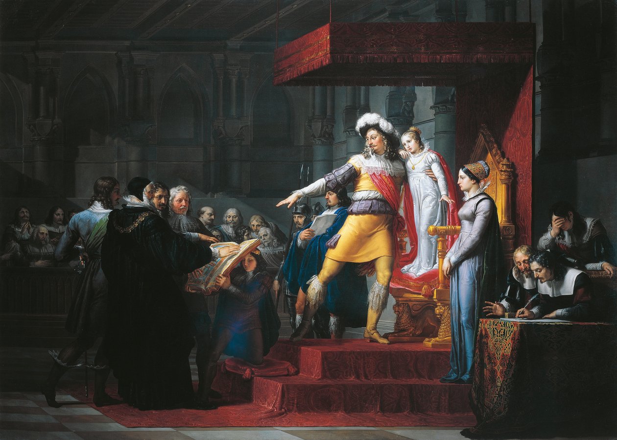 Gustavus II Adolphus Vasa impondo o juramento de fidelidade à sua filha Cristina, de Pelagius Pelagi (1775-1860), óleo sobre tela de Pelagio Palagi
