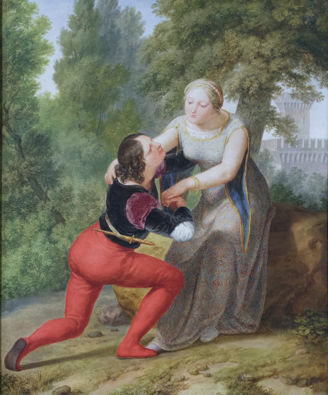 Orombello e Beatrice di Tenda no castelo de Binasco (óleo sobre tela) de Pelagio Palagi