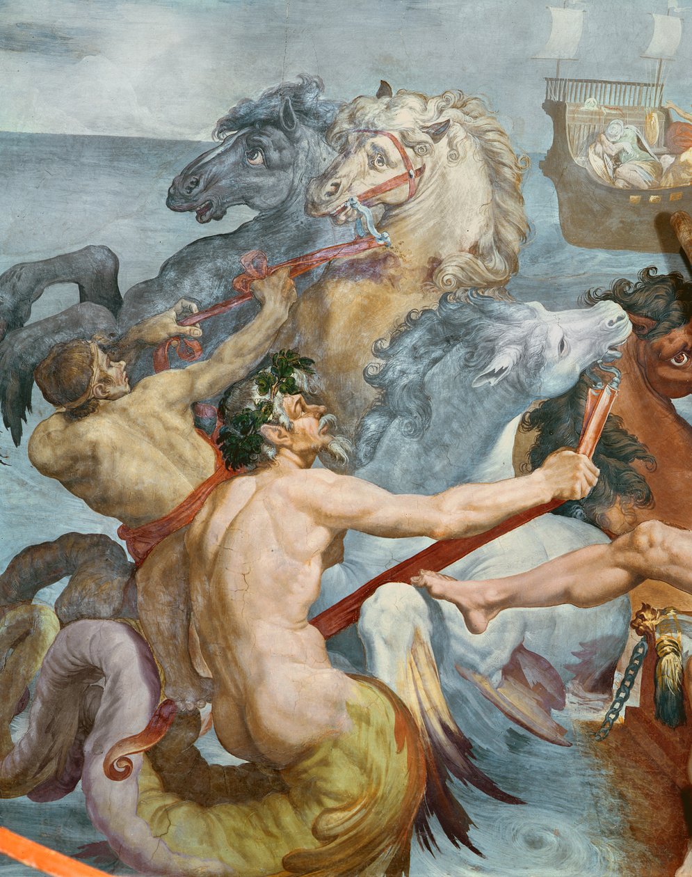 A Odisséia, detalhe dos Tritões e os cavalos da carruagem de Netuno, 1554-1556 de Pellegrino Tibaldi