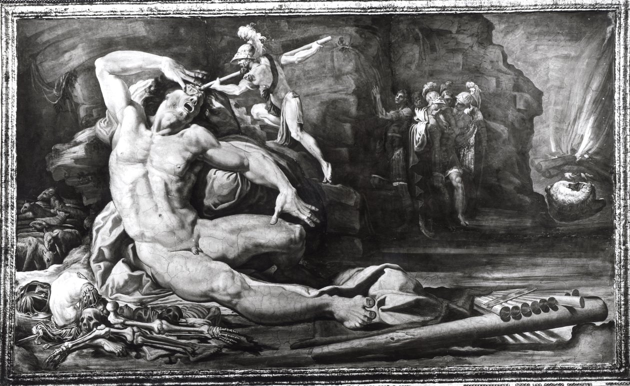 Ulysses Blinding Polyphemus the Cyclops, friso representando cenas das Missões de Ulisses de Pellegrino Tibaldi