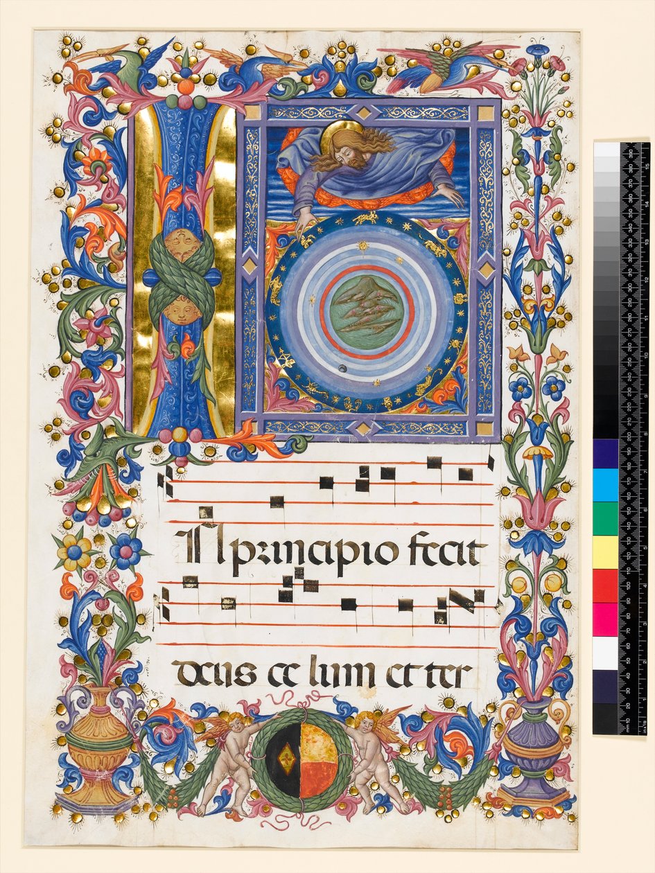 Inicial Historiada I, representando a Criação, c.1470 de Pellegrino di Mariano attr.to Pellegrino di Mariano attr.to
