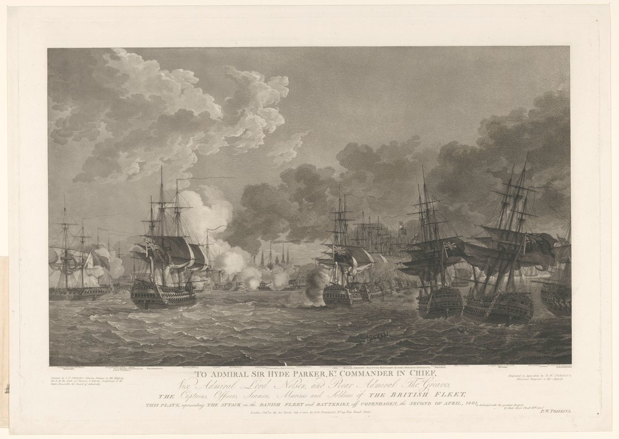 Vista da Batalha Naval de Copenhague, 1801 de Peltro William Tomkins
