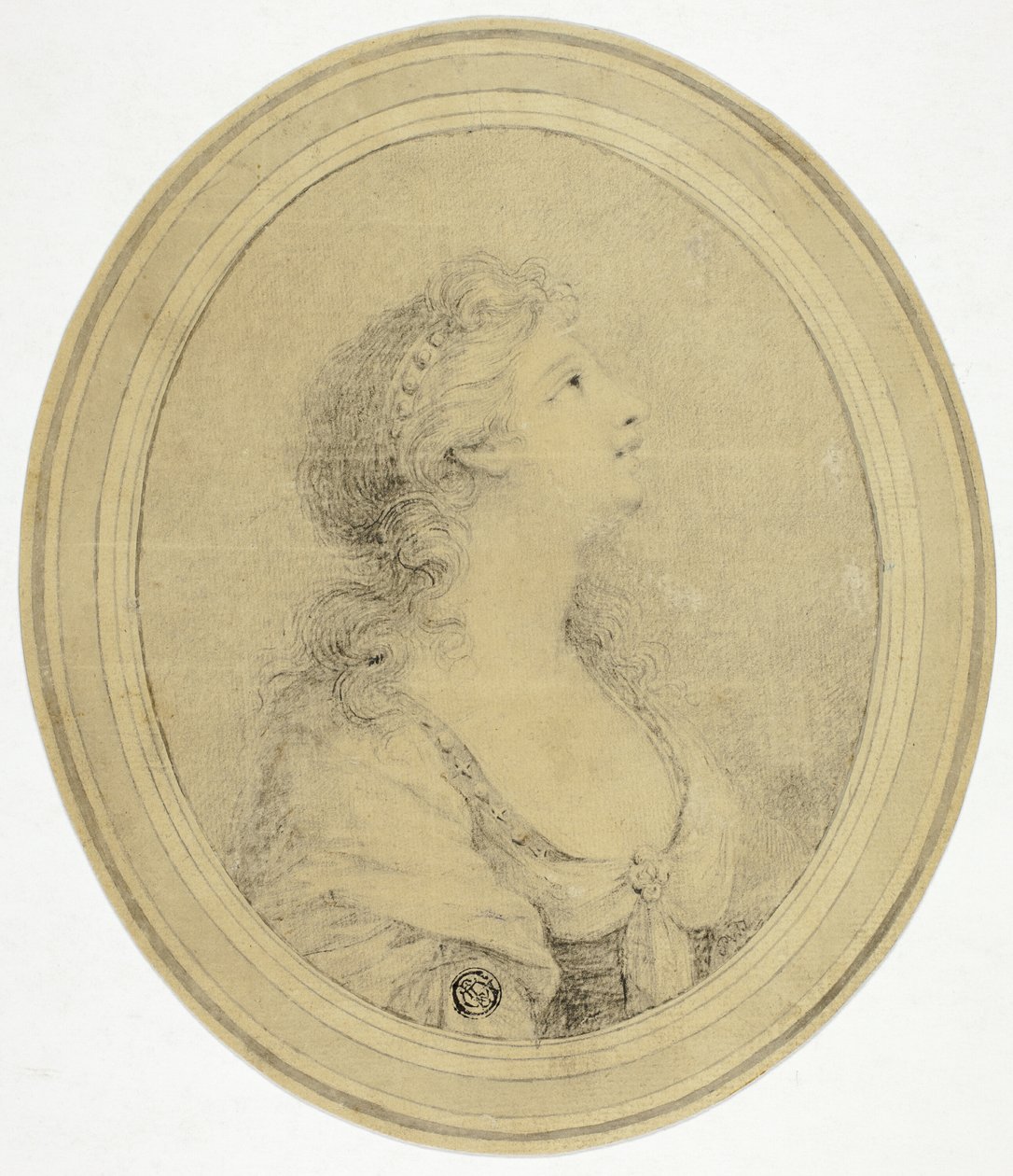 Retrato a meio comprimento de uma mulher de perfil, virada para a direita de Peltro William Tomkins
