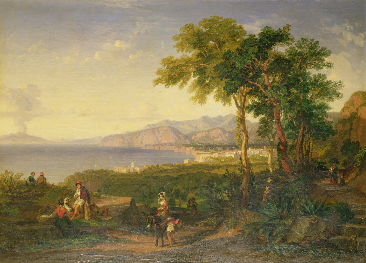 A Baía de Salerno, c.1820-30 (óleo sobre tela) de Penry Williams