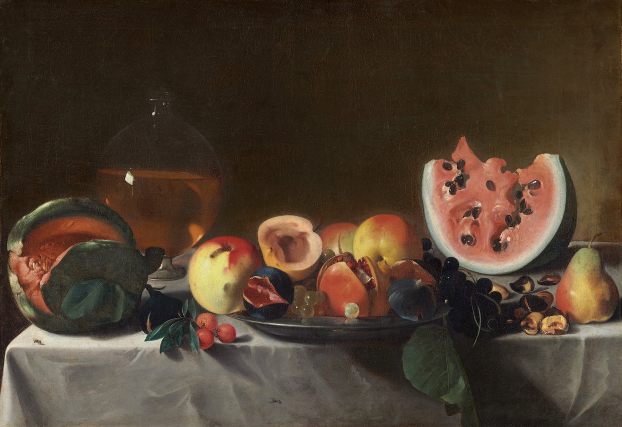 Natureza morta com frutas e jarra, c. 16101620. de Pensionante del Saraceni
