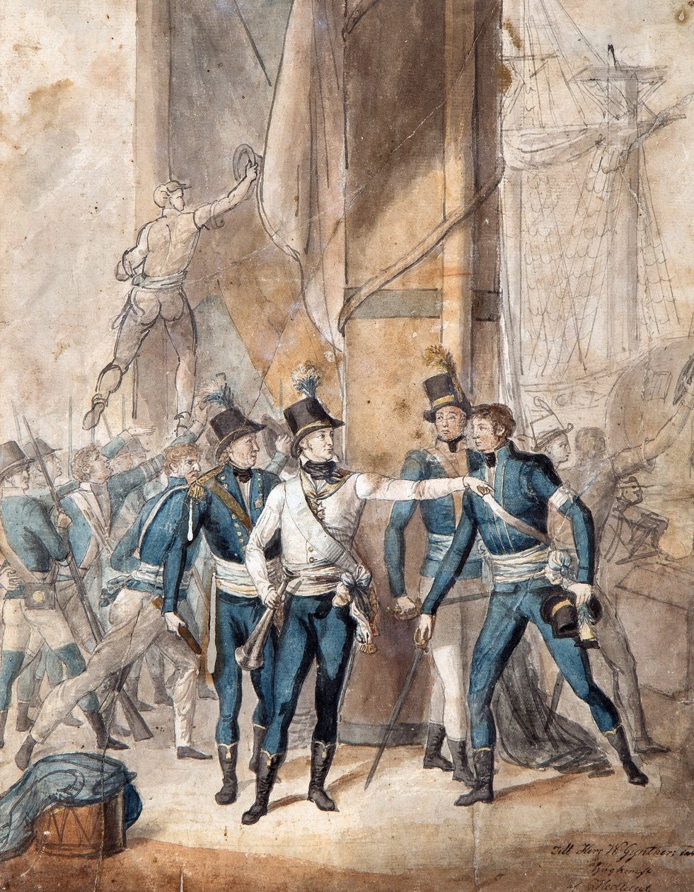 Príncipe Carlos XIII da Suécia na batalha de Hogland a 17 de Julho de 1788 par Per Krafft the Younger (1777-1863) - Aguarela sobre papel, 35x28 cm - Colecção Privada de Per  Krafft