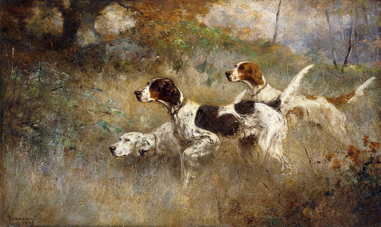 Os Setters Três, Bob, Bill e Ginger em um ponto triplo de Percival Leonard Rosseau
