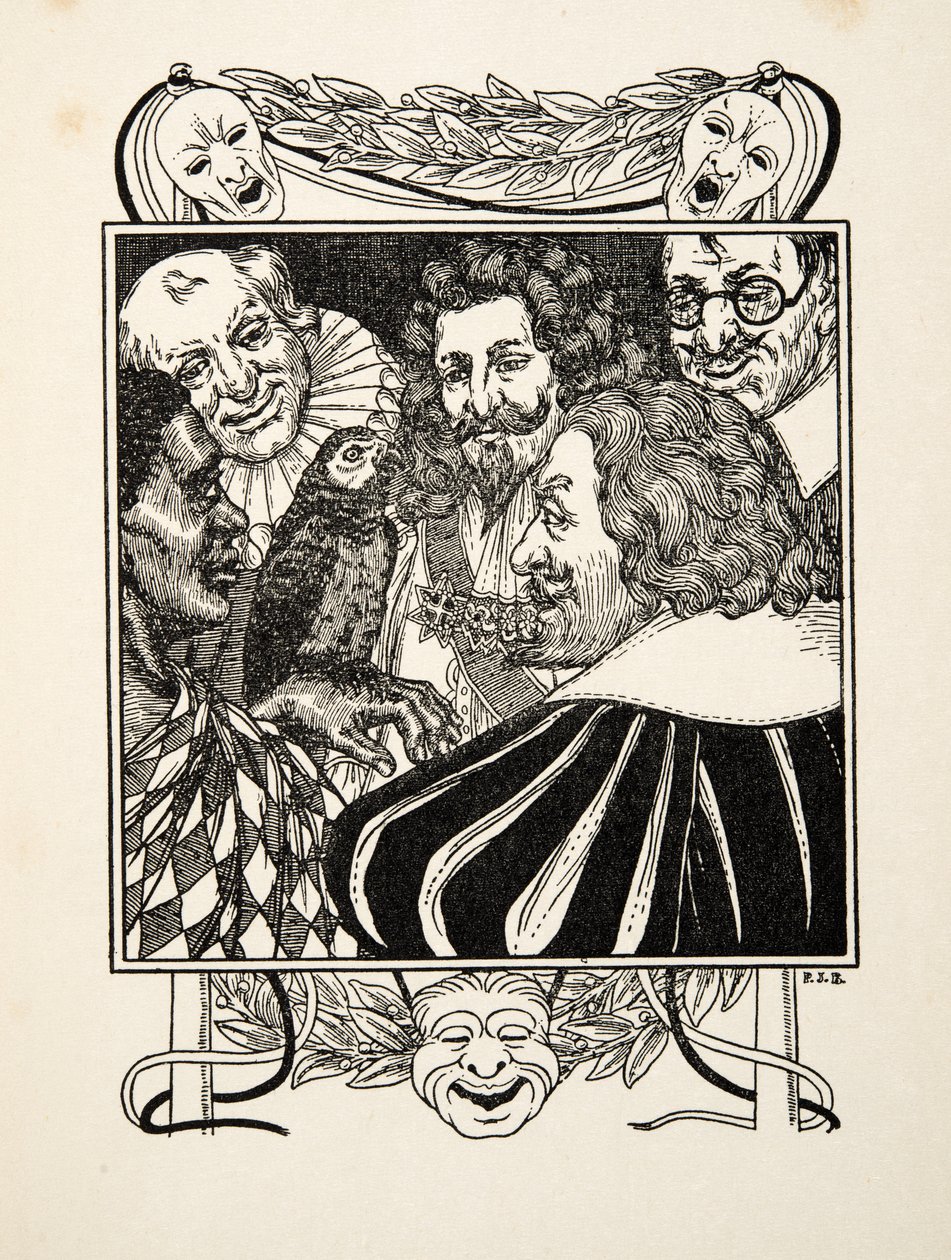 Um Papagaio Inverso, de Cem Anedotas de Animais, pub. 1924 (gravura) de Percy J. Billingshurst