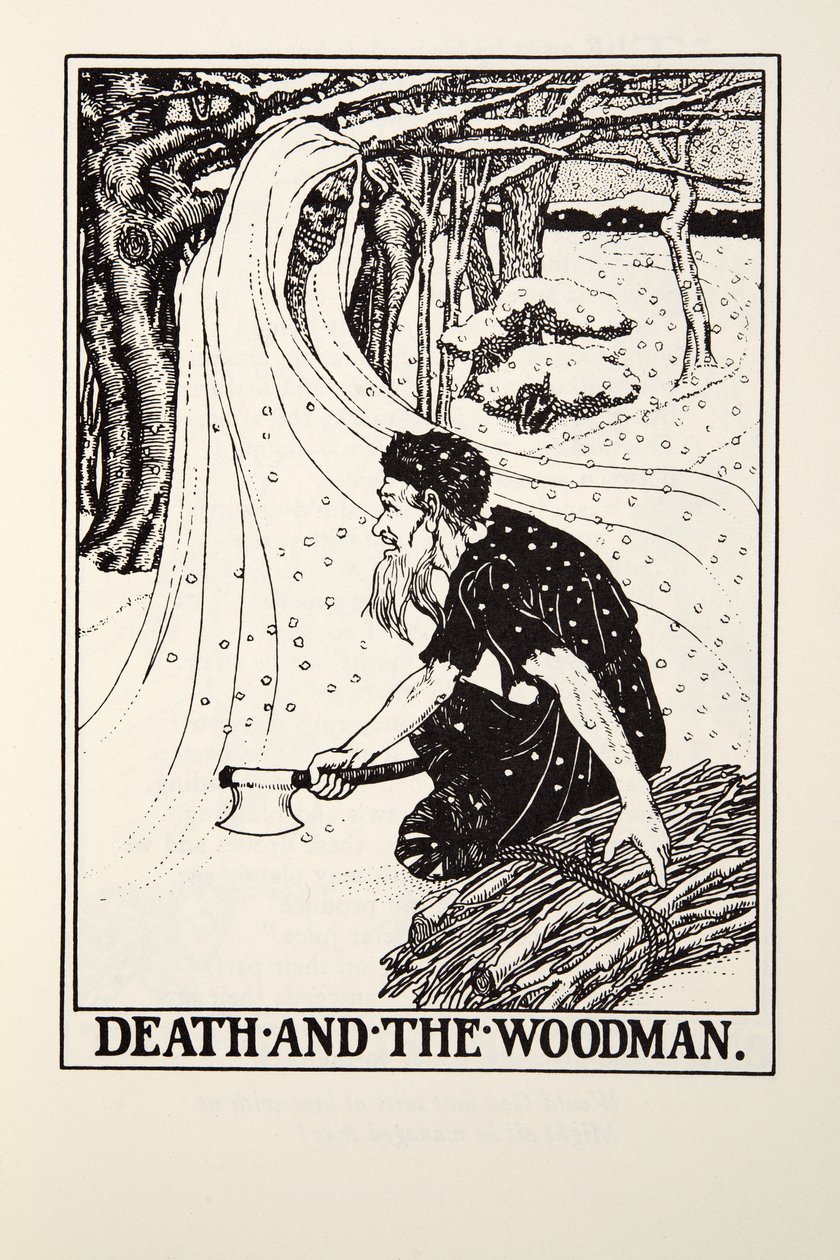 De Death and the Woodman, de Fontaine Fables, pub. 1905 (gravura) de Percy J. Billingshurst