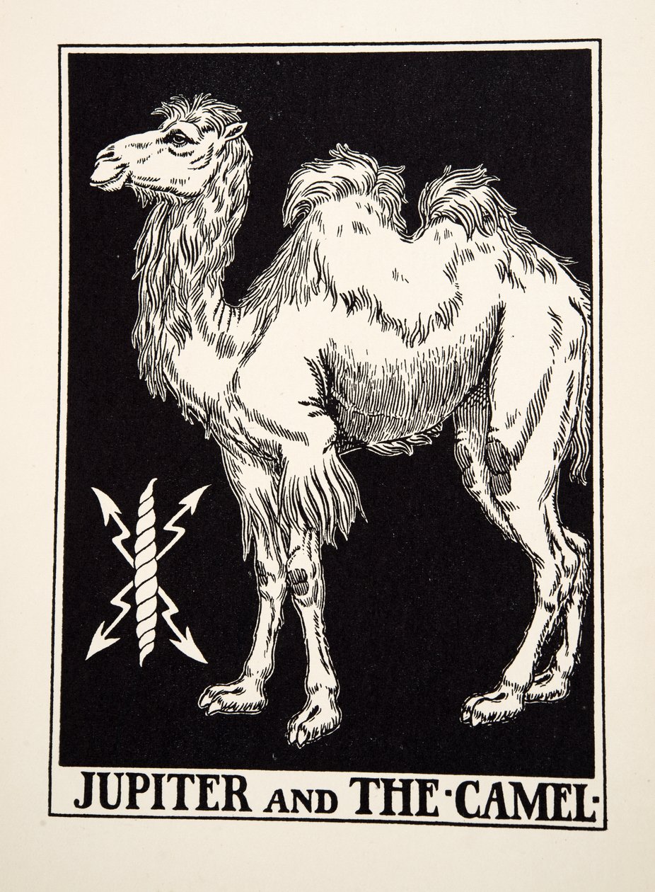 Júpiter e o camelo, de cem fábulas de Esopo, pub.1903 de Percy J. Billingshurst