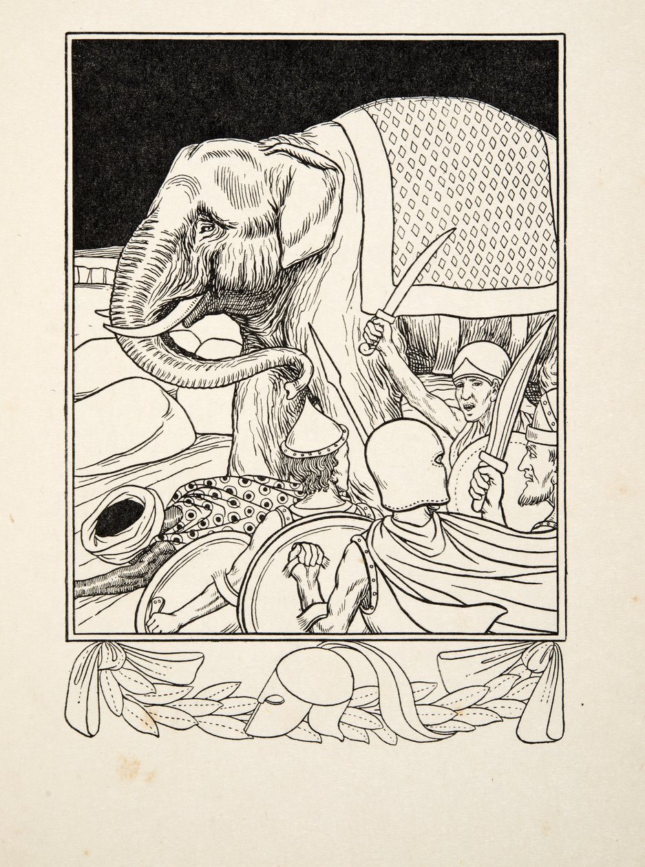 Porus salvo por seu elefante, de cem anecdotes dos animais, bar. 1924 de Percy J. Billingshurst