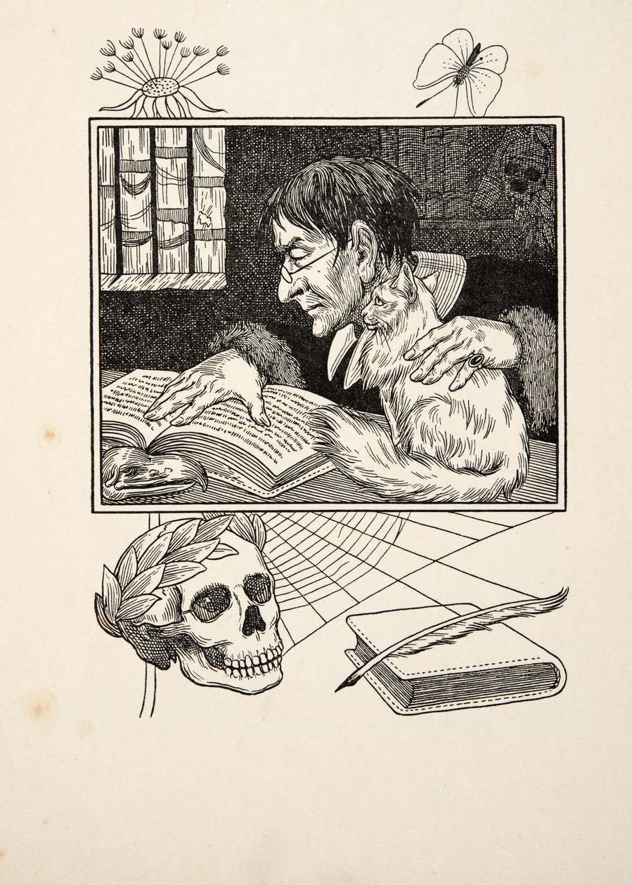 Sonnini e seu gato, de cem anecdotes dos animais, bar. 1924 de Percy J. Billingshurst