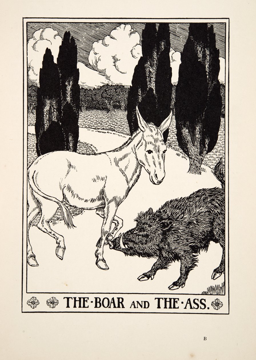 O Javali e o Burro, de Cem Fábulas de Esopo, pub.1903 de Percy J. Billingshurst