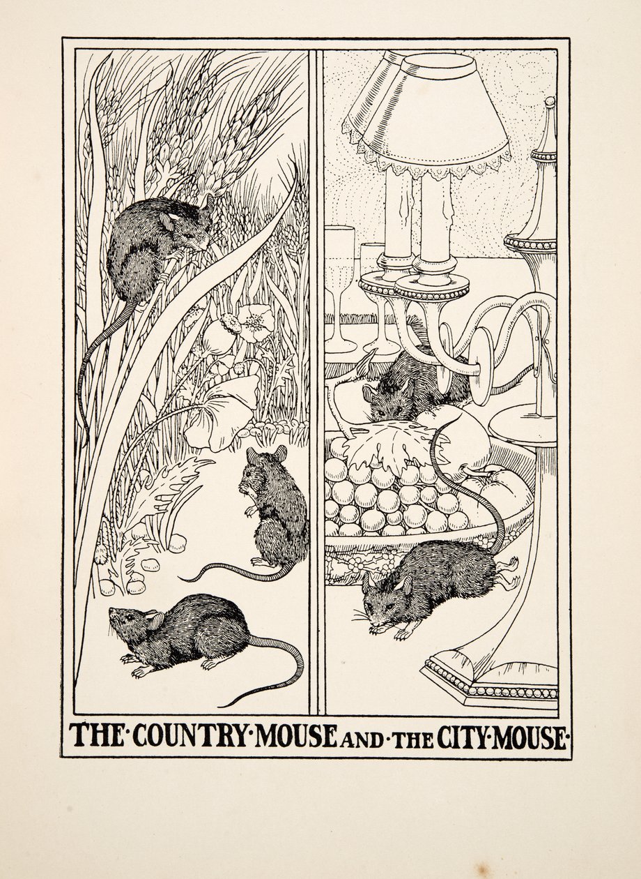 O Rato do Campo e o Rato da Cidade, de Cem Fábulas de Esopo, pub.1903 de Percy J. Billingshurst