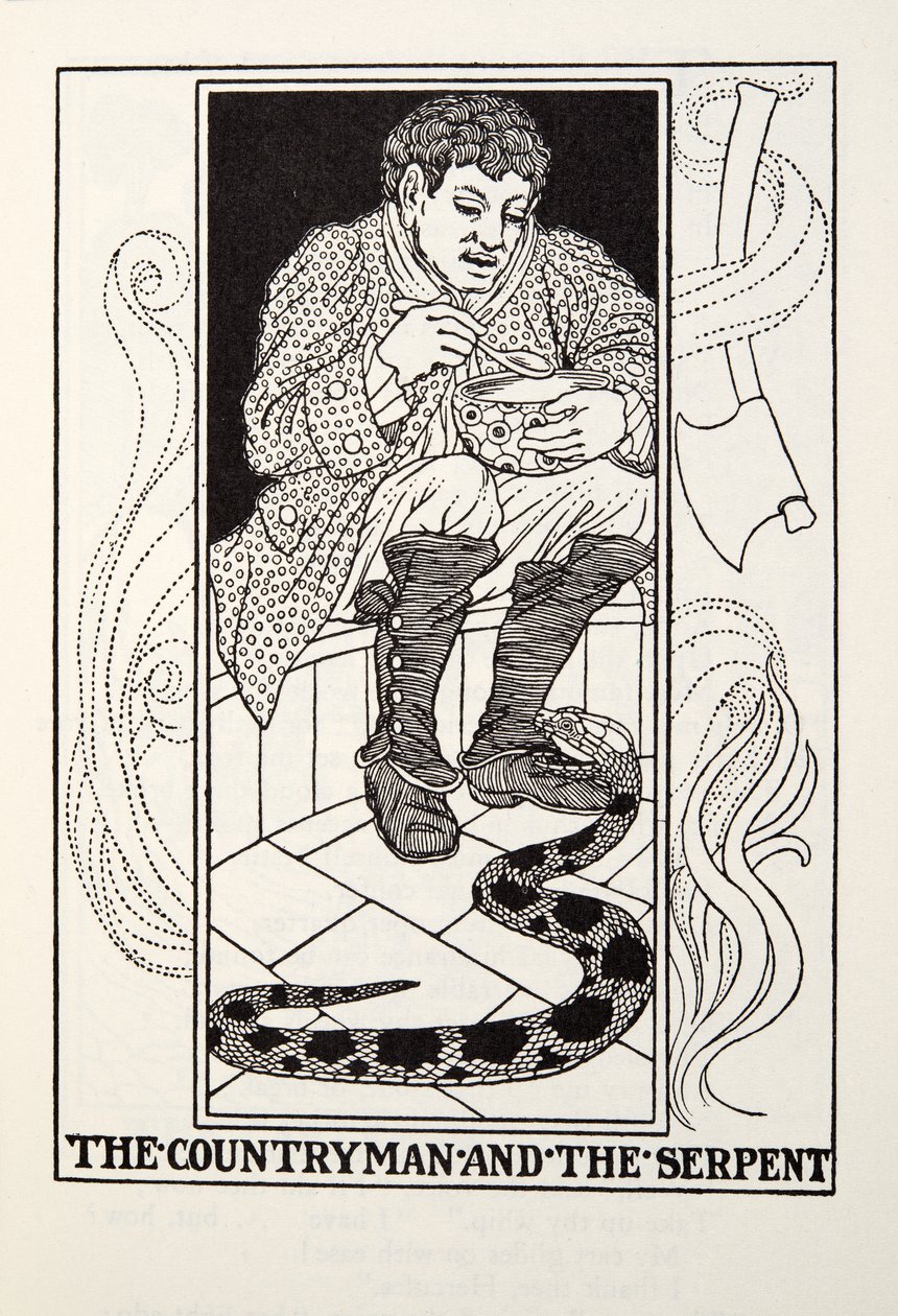 The Countryman and the Serpent, de Fontaine Fables, pub. 1905 de Percy J. Billingshurst