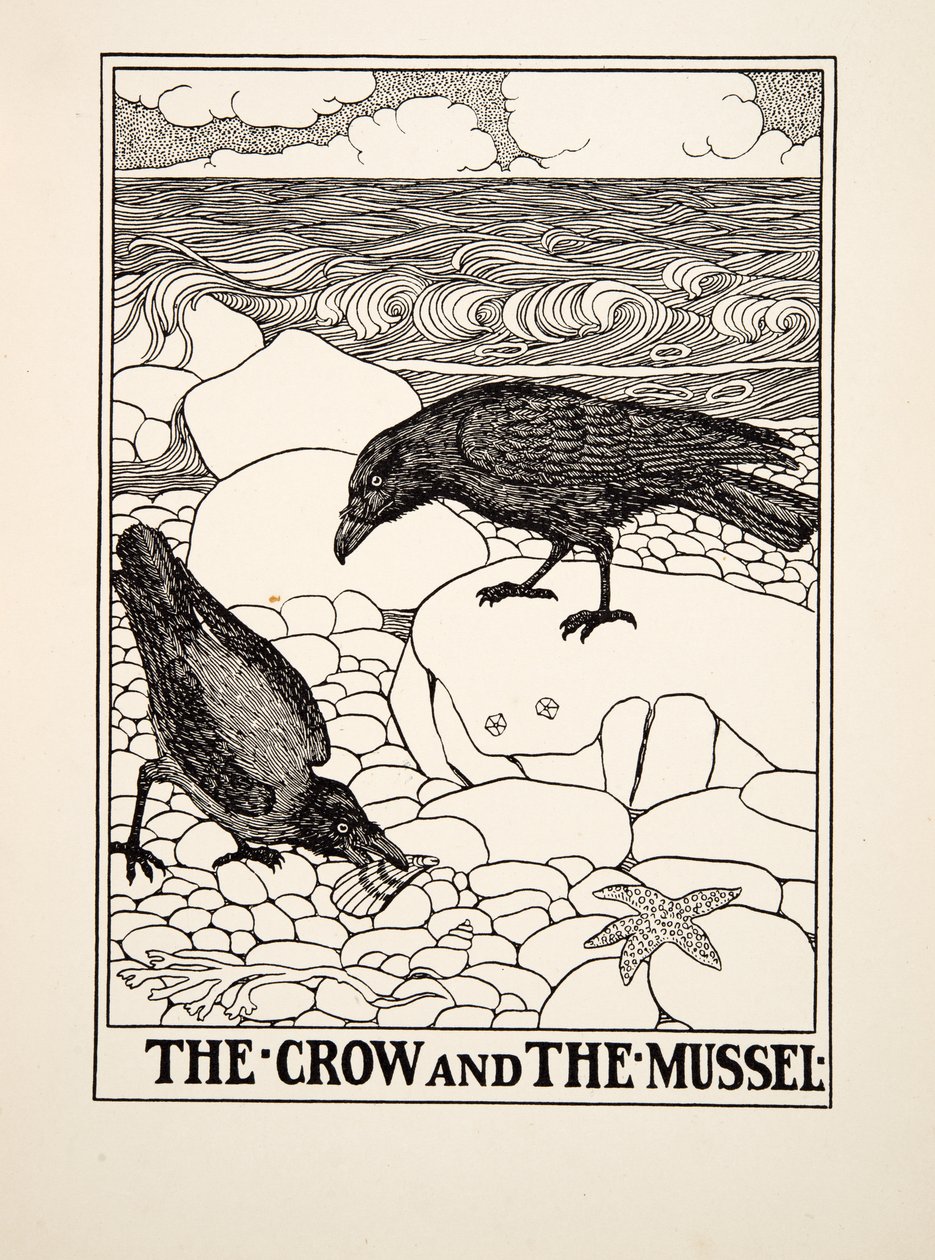 O Corvo e o Mexilhão, de Cem Fábulas de Esopo, pub.1903 de Percy J. Billingshurst