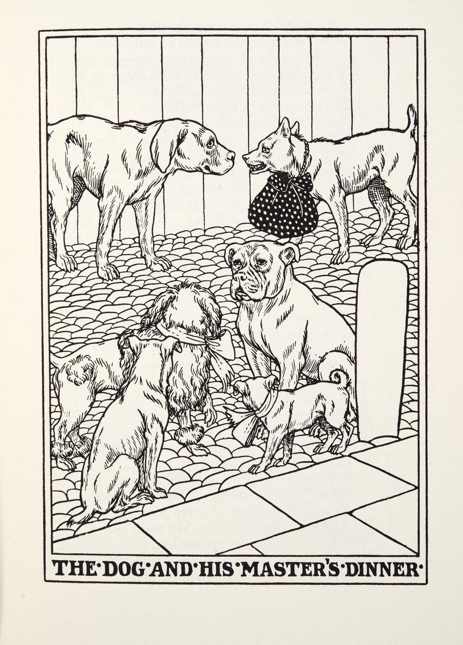 O cão e seu jantar de mestres, de Fontaine Fables, pub. 1905 de Percy J. Billingshurst
