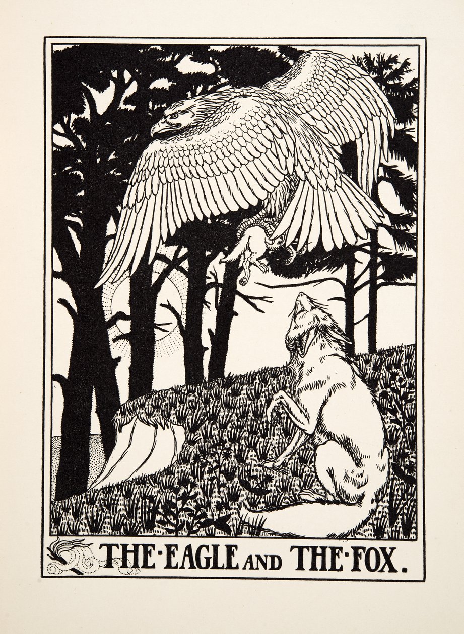 A águia e a raposa, de cem fábulas de Esopo, pub.1903 de Percy J. Billingshurst