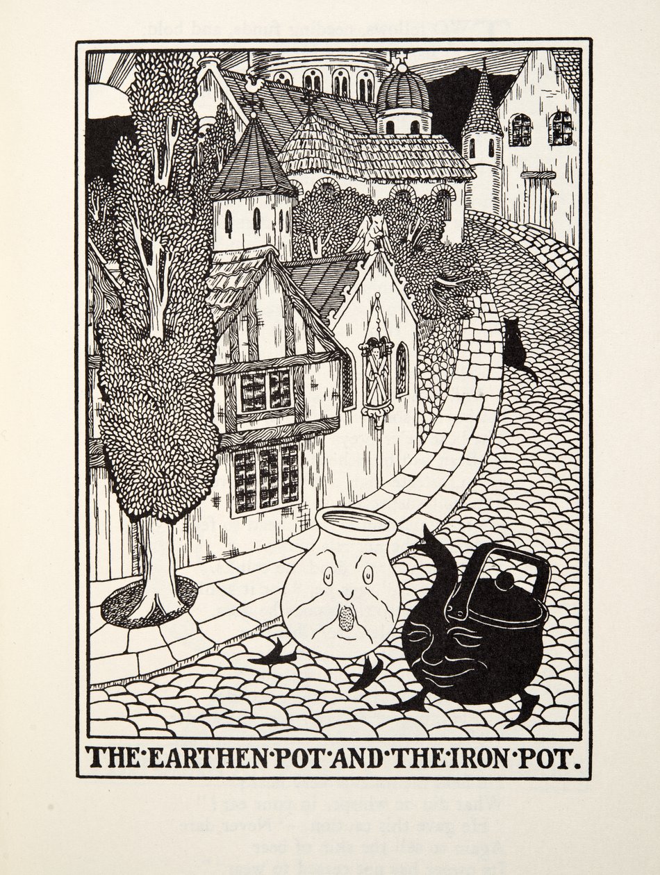 O pote de barro e o pote de ferro, de Fontaine Fables, pub. 1905 de Percy J. Billingshurst