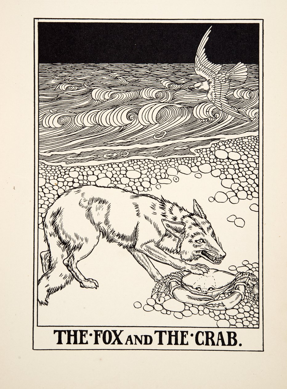 The Fox and the Crab, de A Hundred Fables of Aesop, pub.1903 (gravura) de Percy J. Billingshurst