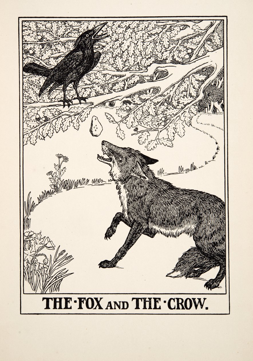 A raposa e o corvo, de cem fábulas de Esopo, pub.1903 de Percy J. Billingshurst