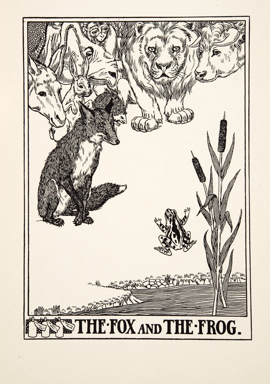 The Fox and the Frog, de A Hundred Fables of Aesop, pub.1903 (gravura) de Percy J. Billingshurst