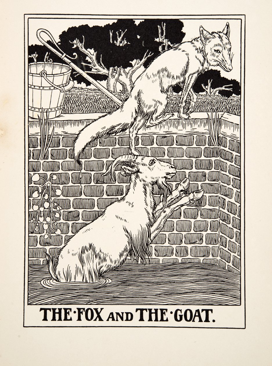 A raposa e o bode, de cem fábulas de Esopo, pub.1903 de Percy J. Billingshurst